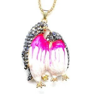 Black & Pink PENGUINS Pendant Necklace
